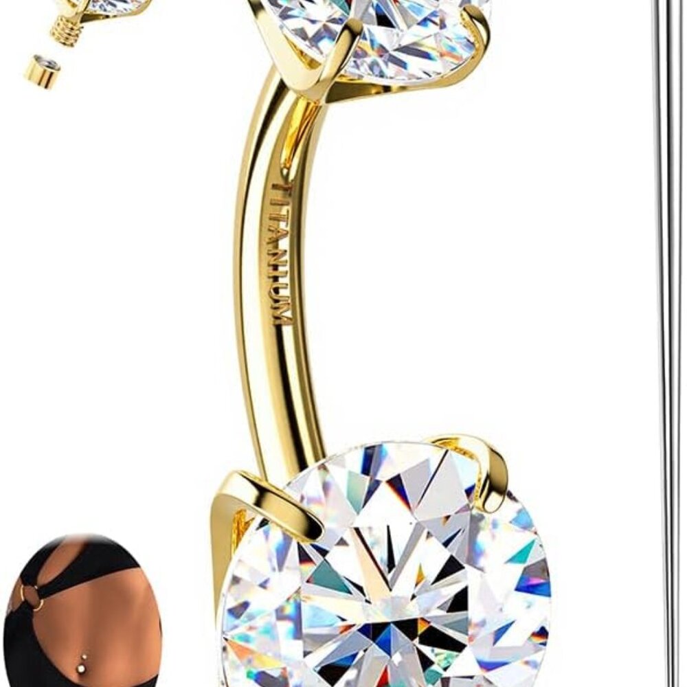 Moissanite G23 Titanium Belly Button Ring 18k Gol… - image 1